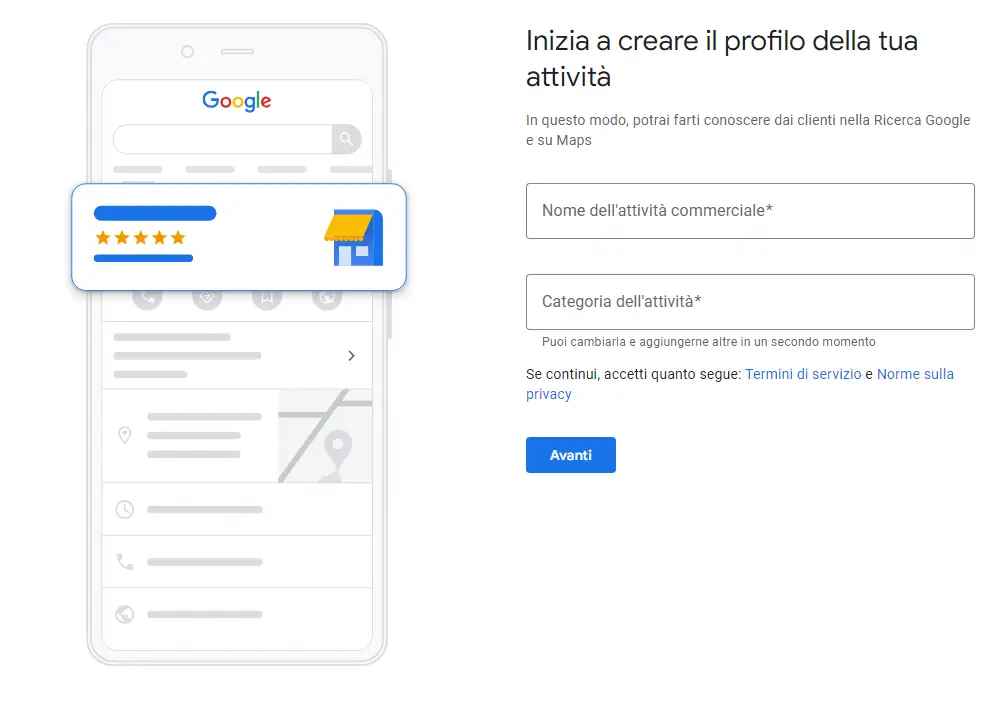 Google My Business Inizio Attività